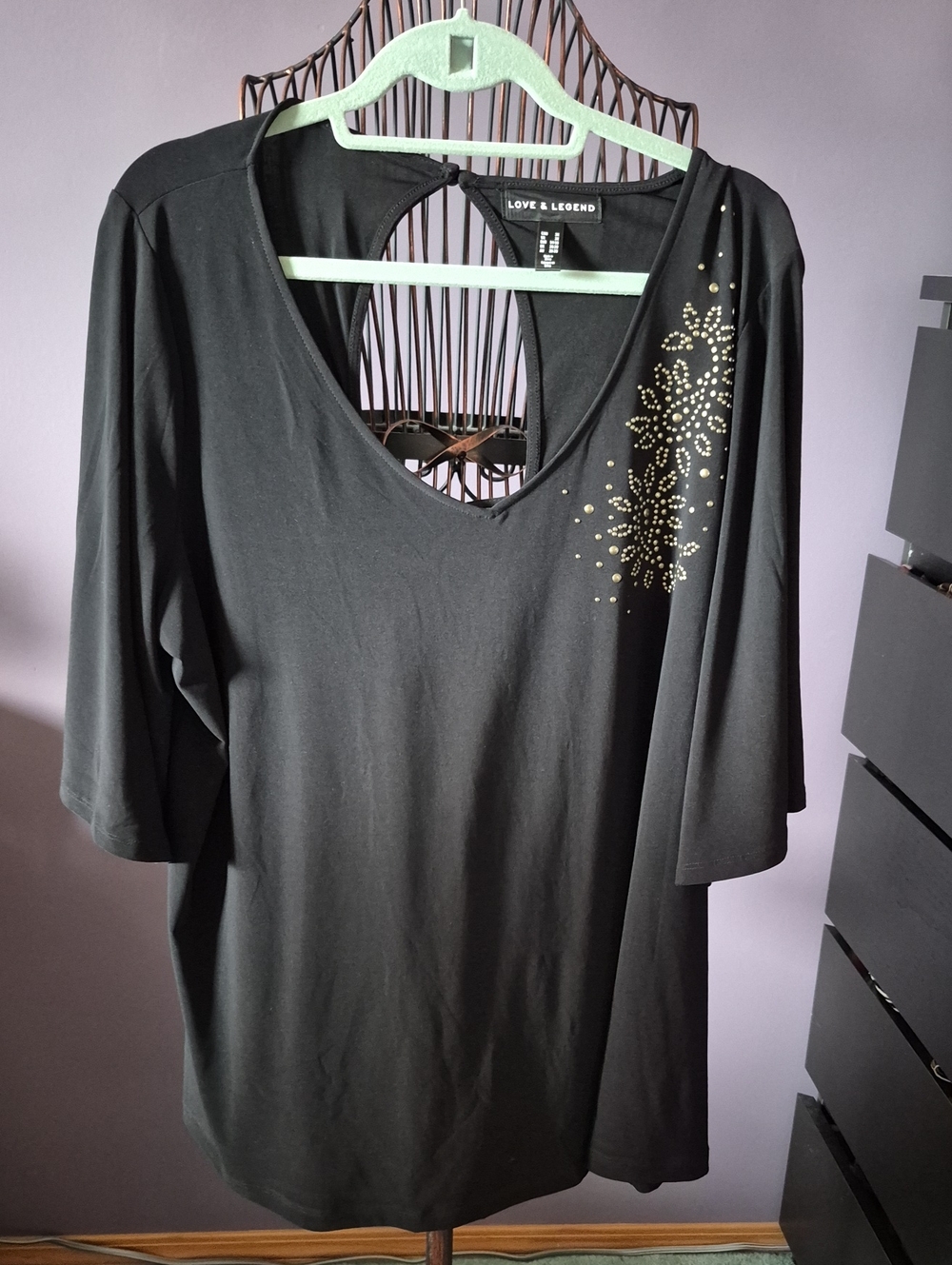 Love & Legend Women's Black V-Neck Top with Studded Detail